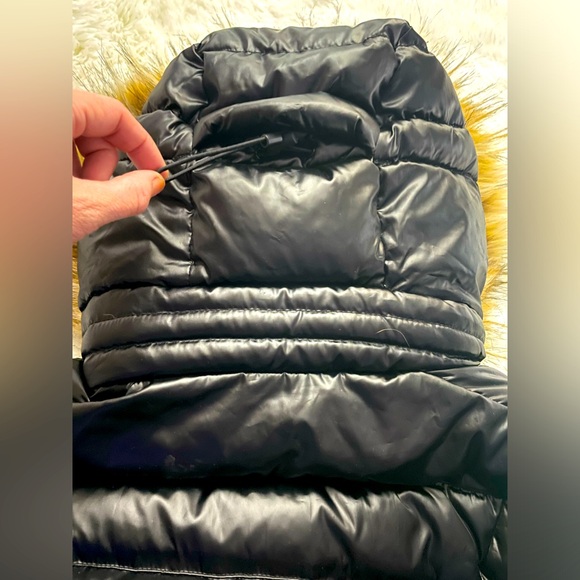 AQUA Jet Black Hooded Down Jacket With Fur Trim Size Small - Picture 4 of 15
